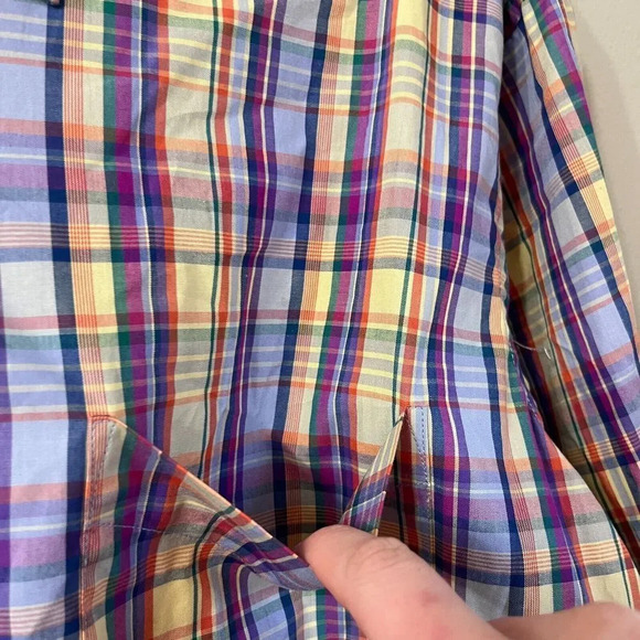 Alan Flusser Mens Multicolor Button Up Shirt XL Classic Plaid Cotton Long Sleeve - Picture 5 of 11